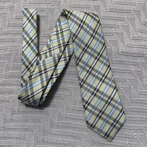 Bruno Marchesi yellow green plaid silk linen tie